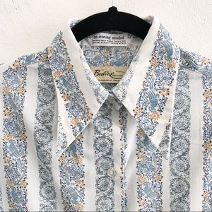 VINTAGE 70’s bird print collared button up shirt M